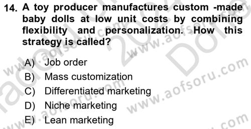 Principles Of Marketing Dersi 2024 - 2025 Yılı (Final) Dönem Sonu Sınav Soruları 14. Soru