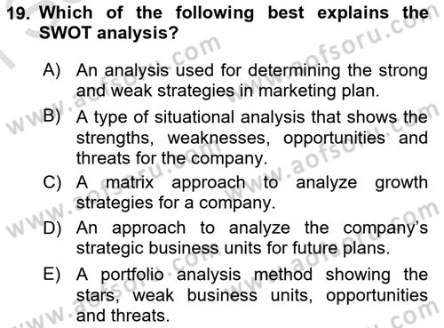 Principles Of Marketing Dersi 2024 - 2025 Yılı (Final) Dönem Sonu Sınav Soruları 19. Soru