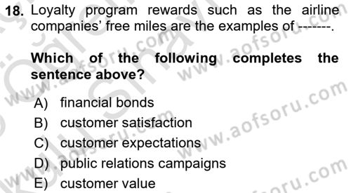 Principles Of Marketing Dersi 2024 - 2025 Yılı Yaz Okulu Sınav Soruları 18. Soru