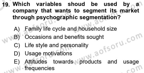 Principles Of Marketing Dersi 2024 - 2025 Yılı Yaz Okulu Sınav Soruları 19. Soru