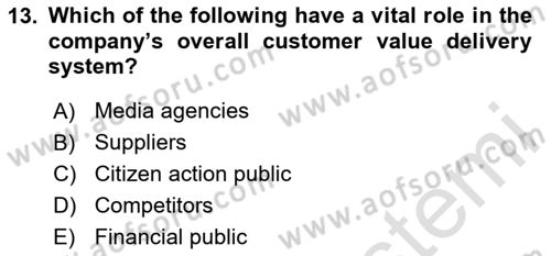 Principles Of Marketing Dersi 2025 - 2026 Yılı (Vize) Ara Sınav Soruları 13. Soru