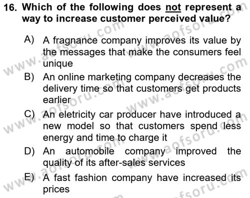 Principles Of Marketing Dersi 2025 - 2026 Yılı (Vize) Ara Sınav Soruları 16. Soru