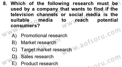 Principles Of Marketing Dersi 2025 - 2026 Yılı (Vize) Ara Sınav Soruları 8. Soru
