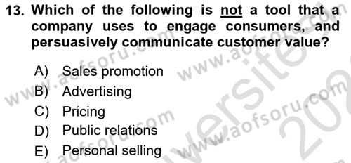 Principles Of Marketing Dersi 2025 - 2026 Yılı (Final) Dönem Sonu Sınav Soruları 13. Soru