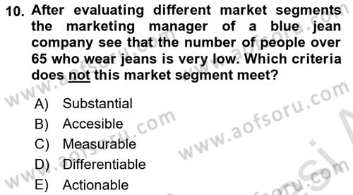 Principles Of Marketing Dersi 2025 - 2026 Yılı Yaz Okulu Sınav Soruları 10. Soru