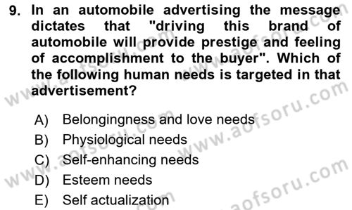 Principles Of Marketing Dersi 2025 - 2026 Yılı Yaz Okulu Sınav Soruları 9. Soru
