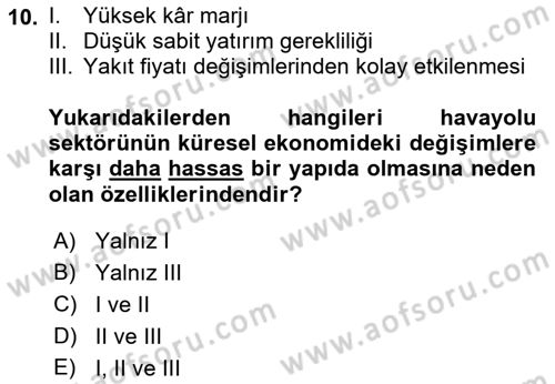 Havayolu Pazarlaması Dersi Ara Sınavı Deneme Sınav Soruları 10. Soru
