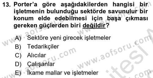 Havayolu Pazarlaması Dersi Ara Sınavı Deneme Sınav Soruları 13. Soru