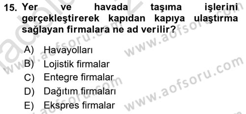 Havayolu Pazarlaması Dersi Ara Sınavı Deneme Sınav Soruları 15. Soru