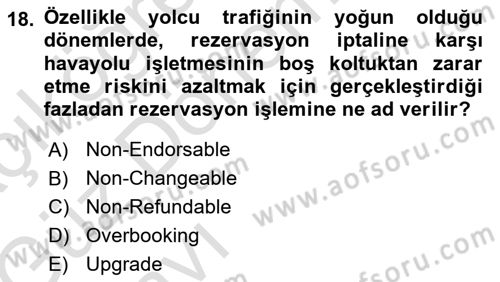 Havayolu Pazarlaması Dersi Ara Sınavı Deneme Sınav Soruları 18. Soru