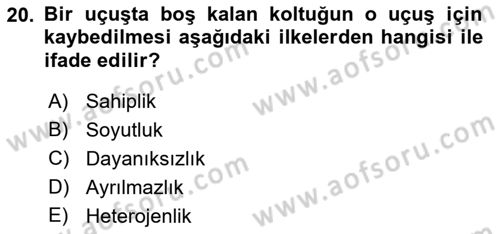 Havayolu Pazarlaması Dersi Ara Sınavı Deneme Sınav Soruları 20. Soru