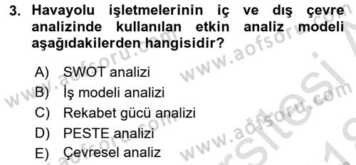 Havayolu Pazarlaması Dersi Ara Sınavı Deneme Sınav Soruları 3. Soru