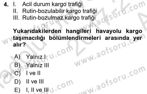 Havayolu Pazarlaması Dersi Ara Sınavı Deneme Sınav Soruları 4. Soru