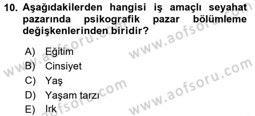 Havayolu Pazarlaması Dersi Ara Sınavı Deneme Sınav Soruları 10. Soru