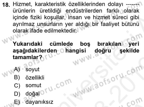 Havayolu Pazarlaması Dersi Ara Sınavı Deneme Sınav Soruları 18. Soru