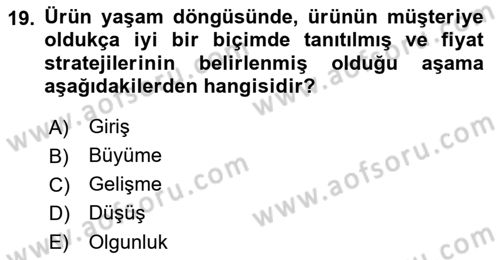 Havayolu Pazarlaması Dersi Ara Sınavı Deneme Sınav Soruları 19. Soru