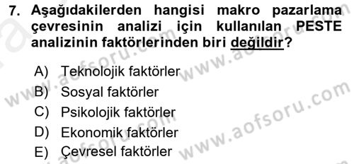 Havayolu Pazarlaması Dersi Ara Sınavı Deneme Sınav Soruları 7. Soru