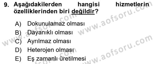 Havayolu Pazarlaması Dersi Ara Sınavı Deneme Sınav Soruları 9. Soru