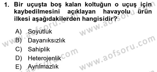 Havayolu Pazarlaması Dersi 2018 - 2019 Yılı (Final) Dönem Sonu Sınav Soruları 1. Soru