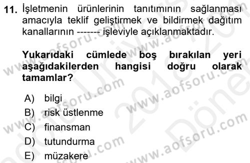 Havayolu Pazarlaması Dersi 2018 - 2019 Yılı (Final) Dönem Sonu Sınav Soruları 11. Soru