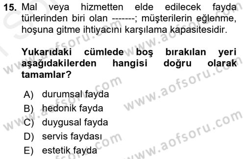 Havayolu Pazarlaması Dersi 2018 - 2019 Yılı (Final) Dönem Sonu Sınav Soruları 15. Soru