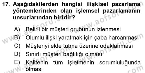 Havayolu Pazarlaması Dersi 2018 - 2019 Yılı (Final) Dönem Sonu Sınav Soruları 17. Soru