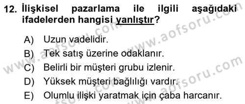 Havayolu Pazarlaması Dersi 2018 - 2019 Yılı Yaz Okulu Sınav Soruları 12. Soru