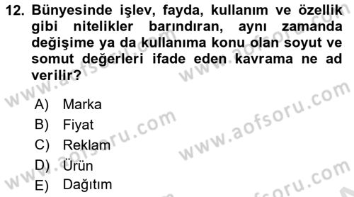 Havayolu Pazarlaması Dersi Ara Sınavı Deneme Sınav Soruları 12. Soru