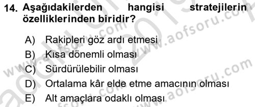 Havayolu Pazarlaması Dersi Ara Sınavı Deneme Sınav Soruları 14. Soru