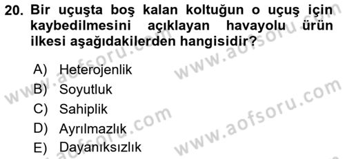 Havayolu Pazarlaması Dersi Ara Sınavı Deneme Sınav Soruları 20. Soru