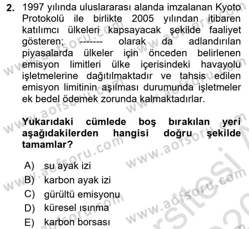 Havayolu Pazarlaması Dersi 2019 - 2020 Yılı (Final) Dönem Sonu Sınav Soruları 2. Soru