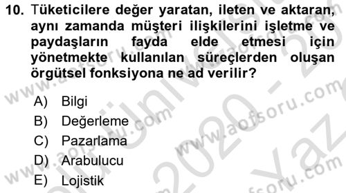 Havayolu Pazarlaması Dersi 2020 - 2021 Yılı Yaz Okulu Sınav Soruları 10. Soru