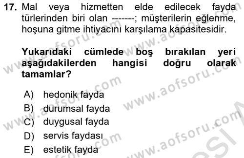 Havayolu Pazarlaması Dersi 2020 - 2021 Yılı Yaz Okulu Sınav Soruları 17. Soru