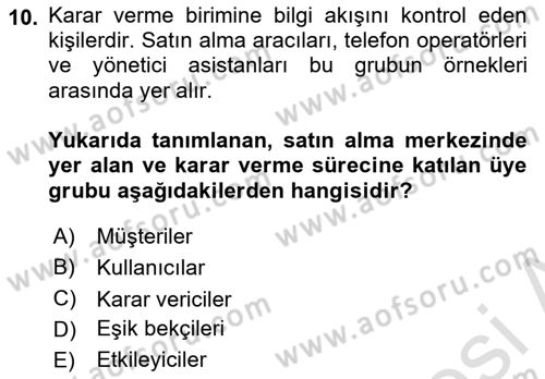 Havayolu Pazarlaması Dersi Ara Sınavı Deneme Sınav Soruları 10. Soru