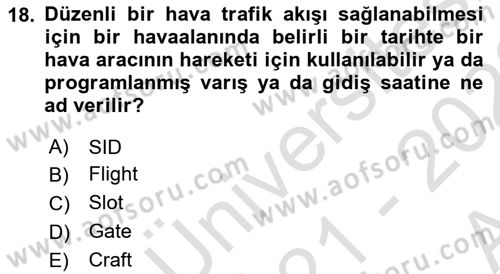 Havayolu Pazarlaması Dersi Ara Sınavı Deneme Sınav Soruları 18. Soru