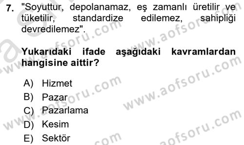 Havayolu Pazarlaması Dersi Ara Sınavı Deneme Sınav Soruları 7. Soru