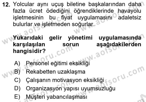 Havayolu Pazarlaması Dersi 2021 - 2022 Yılı (Final) Dönem Sonu Sınavı 12. Soru