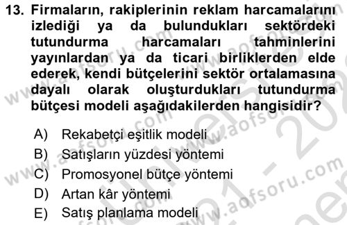 Havayolu Pazarlaması Dersi 2021 - 2022 Yılı (Final) Dönem Sonu Sınavı 13. Soru