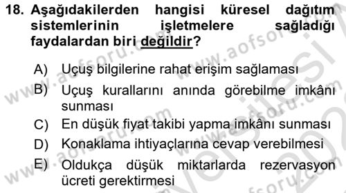 Havayolu Pazarlaması Dersi 2021 - 2022 Yılı Yaz Okulu Sınav Soruları 18. Soru