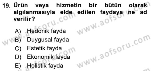 Havayolu Pazarlaması Dersi 2021 - 2022 Yılı Yaz Okulu Sınav Soruları 19. Soru