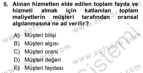 Havayolu Pazarlaması Dersi 2021 - 2022 Yılı Yaz Okulu Sınav Soruları 5. Soru