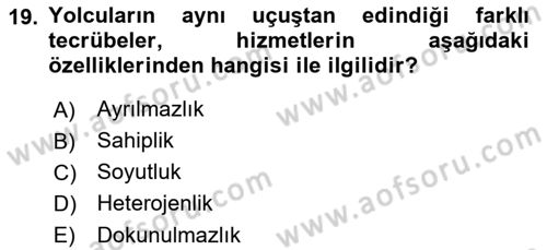 Havayolu Pazarlaması Dersi 2022 - 2023 Yılı (Vize) Ara Sınavı 19. Soru