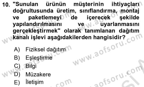 Havayolu Pazarlaması Dersi 2022 - 2023 Yılı (Final) Dönem Sonu Sınavı 10. Soru