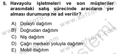 Havayolu Pazarlaması Dersi 2022 - 2023 Yılı (Final) Dönem Sonu Sınavı 5. Soru