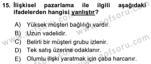 Havayolu Pazarlaması Dersi 2022 - 2023 Yılı Yaz Okulu Sınavı 15. Soru