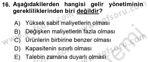 Havayolu Pazarlaması Dersi 2022 - 2023 Yılı Yaz Okulu Sınavı 16. Soru