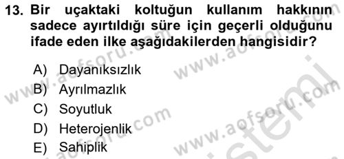 Havayolu Pazarlaması Dersi 2023 - 2024 Yılı (Vize) Ara Sınavı 13. Soru