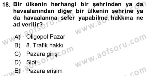 Havayolu Pazarlaması Dersi 2023 - 2024 Yılı (Vize) Ara Sınavı 18. Soru