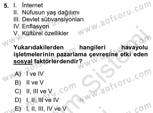 Havayolu Pazarlaması Dersi 2023 - 2024 Yılı (Vize) Ara Sınavı 5. Soru