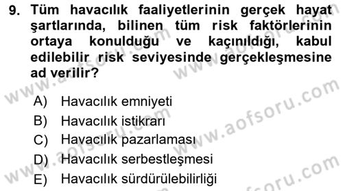 Havayolu Pazarlaması Dersi 2023 - 2024 Yılı (Vize) Ara Sınavı 9. Soru